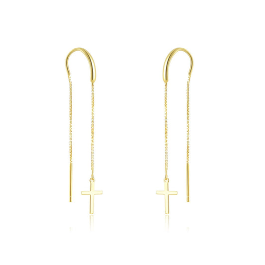 925 Sterling Silver Cross Long Earrings