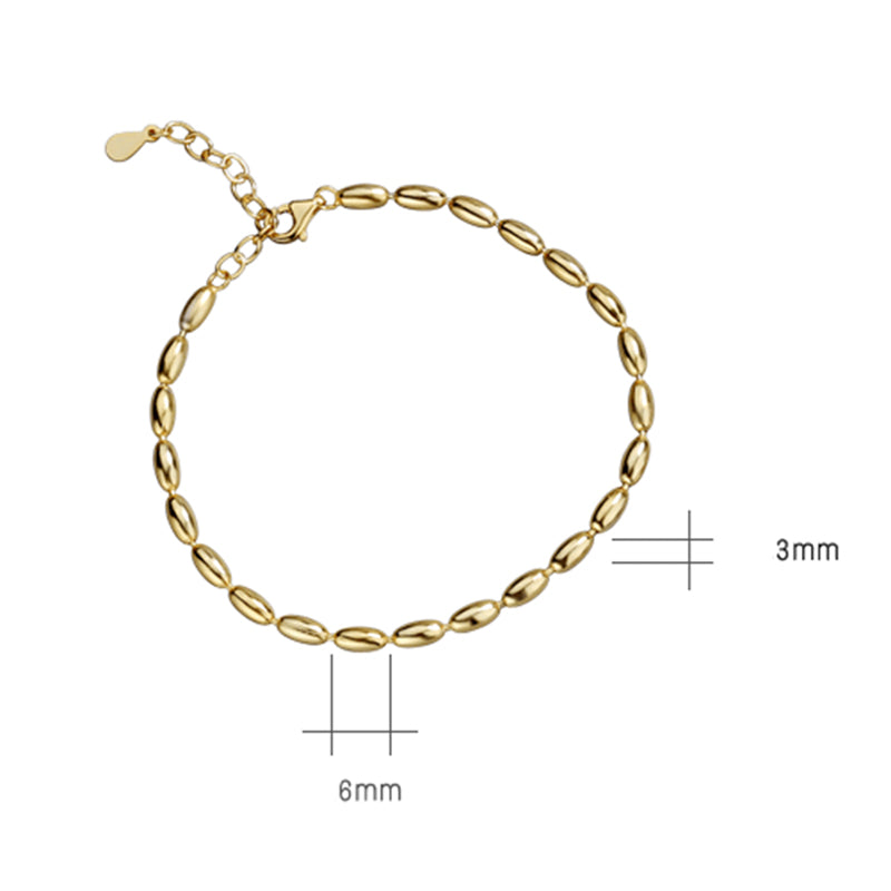 925 Sterling Silver Fashion 18K Gold Plated Bean Chain Bracelet