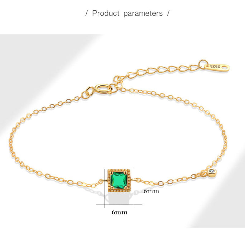 925 Sterling Silver Fashion Green Zircon 18K Gold Plated Bracelet