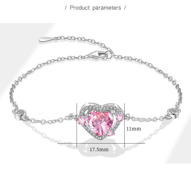 925 Sterling Silver Fashion Heart Zircon Bracelet