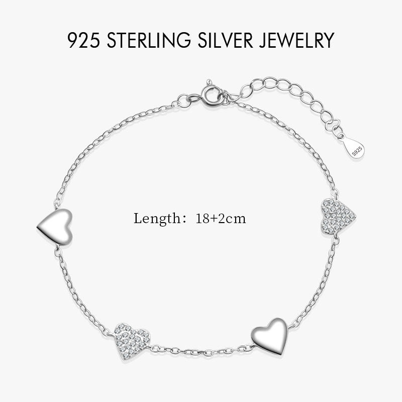 925 Sterling Silver Fashion Heart Bracelet