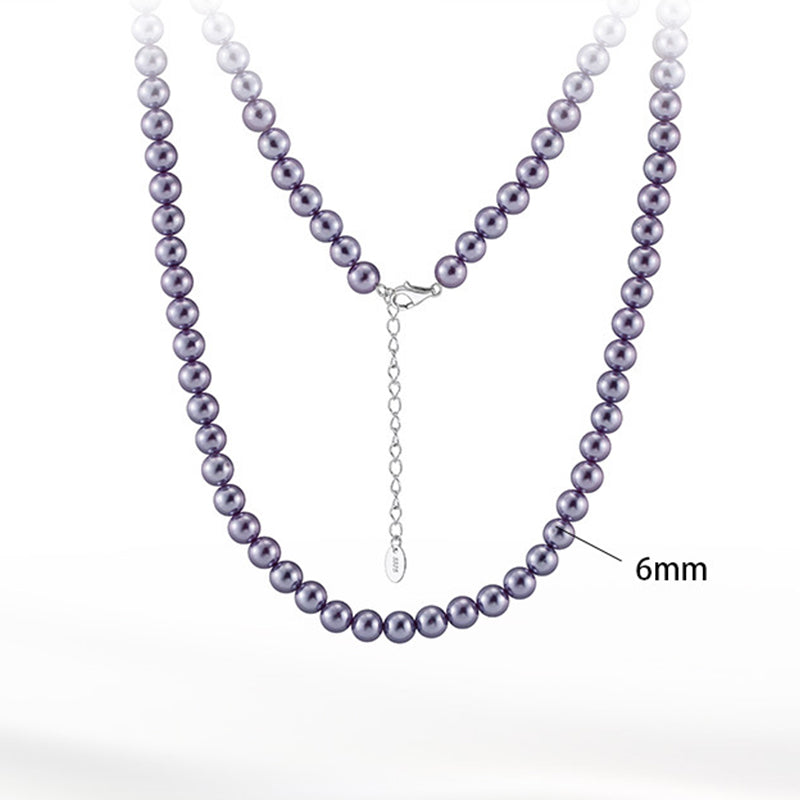 Purple Stainless Steel Round Pearl Strand Necklace, Smooth Lavender Pearl Beaded Adjustable Collar Necklace