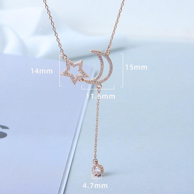 925 Sterling Silver Fashion Moon and Star Necklace