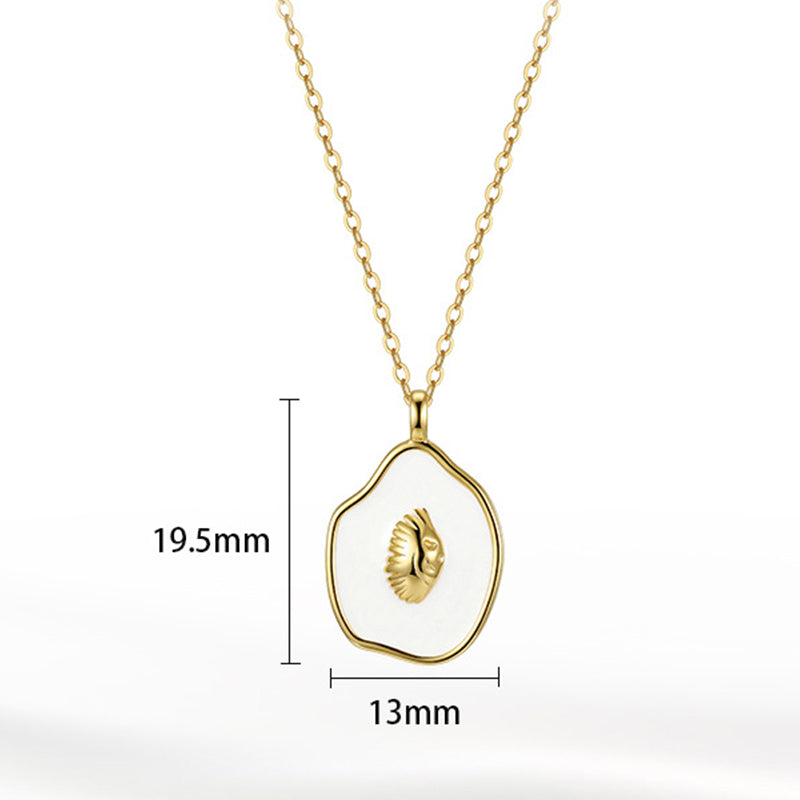 Gold Stainless Steel Irregular Shell Pendant Necklace, White Enamel With 3D Seashell Charm Cable Chain