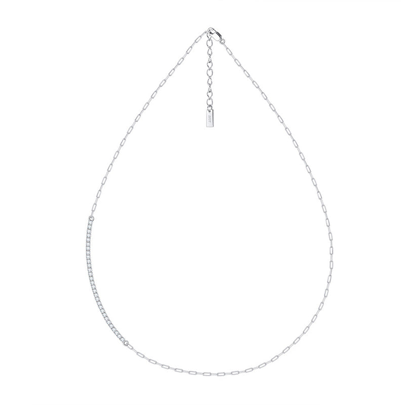 Gold Stainless Steel Paperclip Chain Choker Necklace, Partial Pave Clear CZ Inlaid Adjustable Paperclip Link Chain