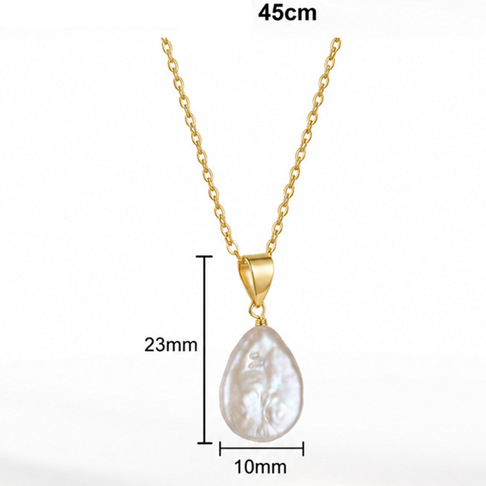 Teardrop Baroque Freshwater Pearl Pendant Necklace, Organic Shape Natural Glossy Pearl Silver Chain