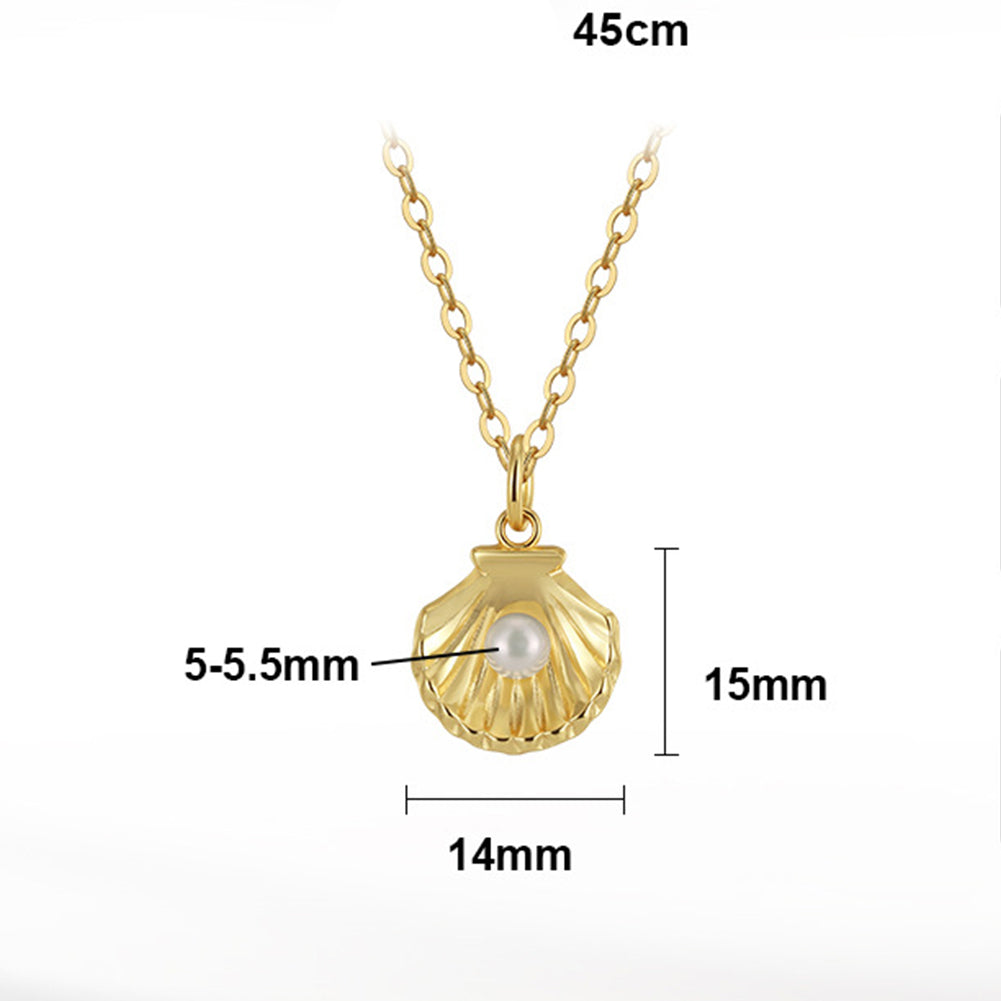 Seashell Freshwater Pearl Necklace, Mini Round Glossy Pearl Inside Shell Silver Pendant Necklace