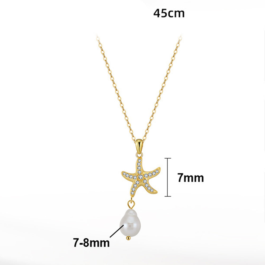 Starfish Pendant Freshwater Baroque Pearl Necklace, Sparkling CZ & Irregular Lustre Pearl Silver Chain