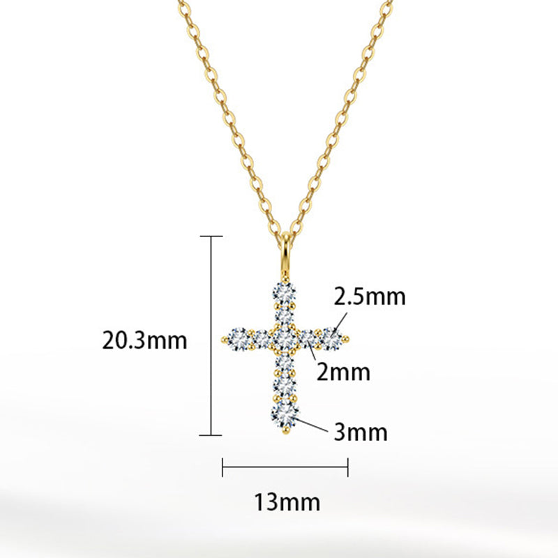 Gold Stainless Steel CZ Cross Necklace, Round Cut Clear Cubic Zirconia Paved Cross Pendant, Thin Rolo Chain