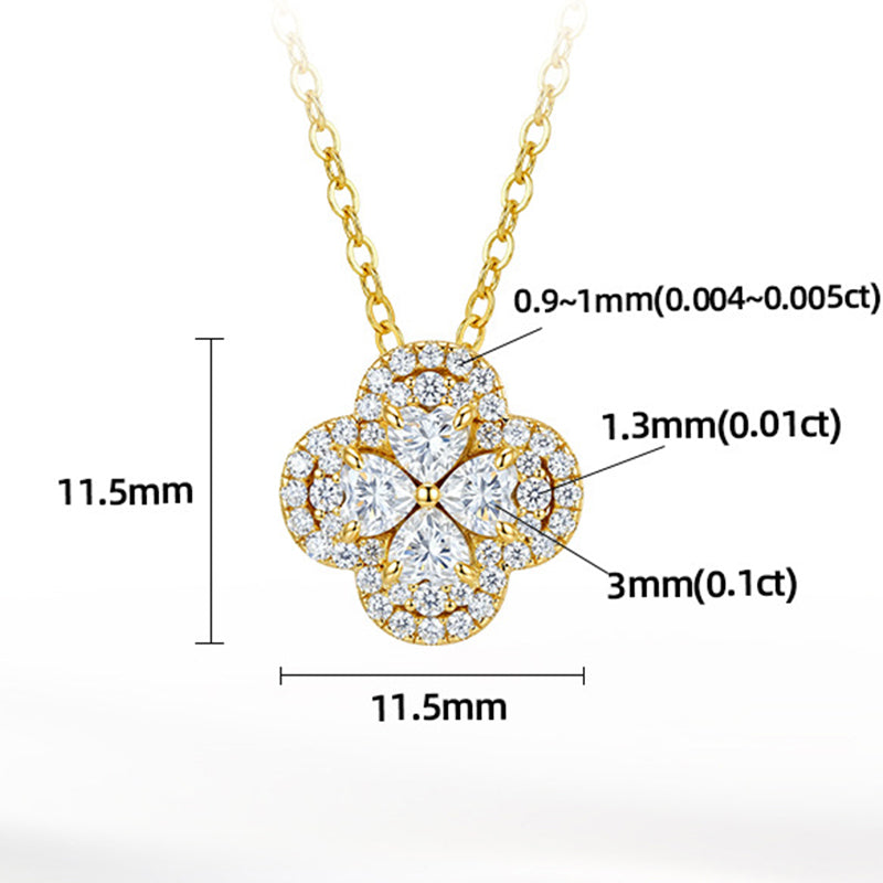 Gold Stainless Steel Four Leaf Clover Necklace, Paved Pear & Round Cut Clear CZ Quatrefoil Pendant Dainty Rolo Chain