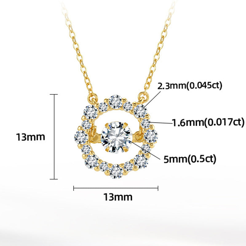Gold Stainless Steel Moving Halo Circle Necklace, Floating Round CZ Center Stone with Surrounding Paved Cubic Zirconia