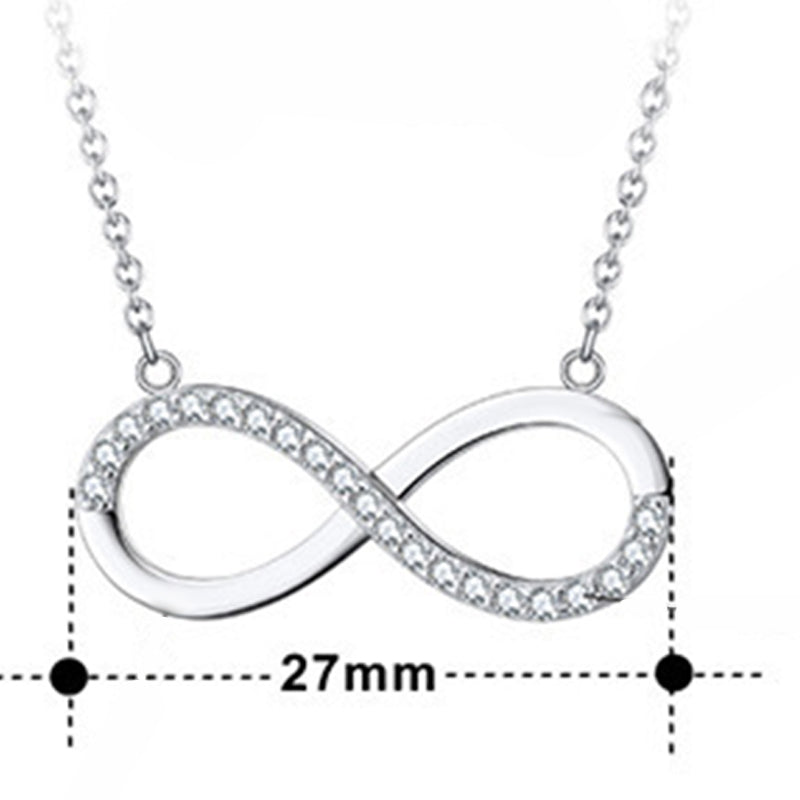 Silver Stainless Steel Infinity Symbol Necklace, Partial Pave Clear Cubic Zirconia Infinite Sign Rolo Chain Pendant