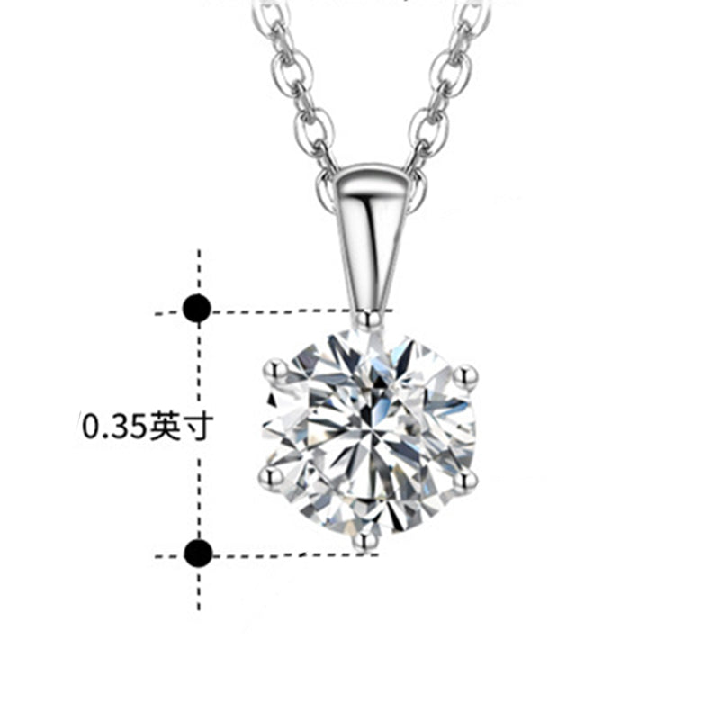 Silver Stainless Steel 6-Prong Round CZ Solitaire Necklace, Single Clear Round Cubic Zirconia Pendant Thin Rolo Chain