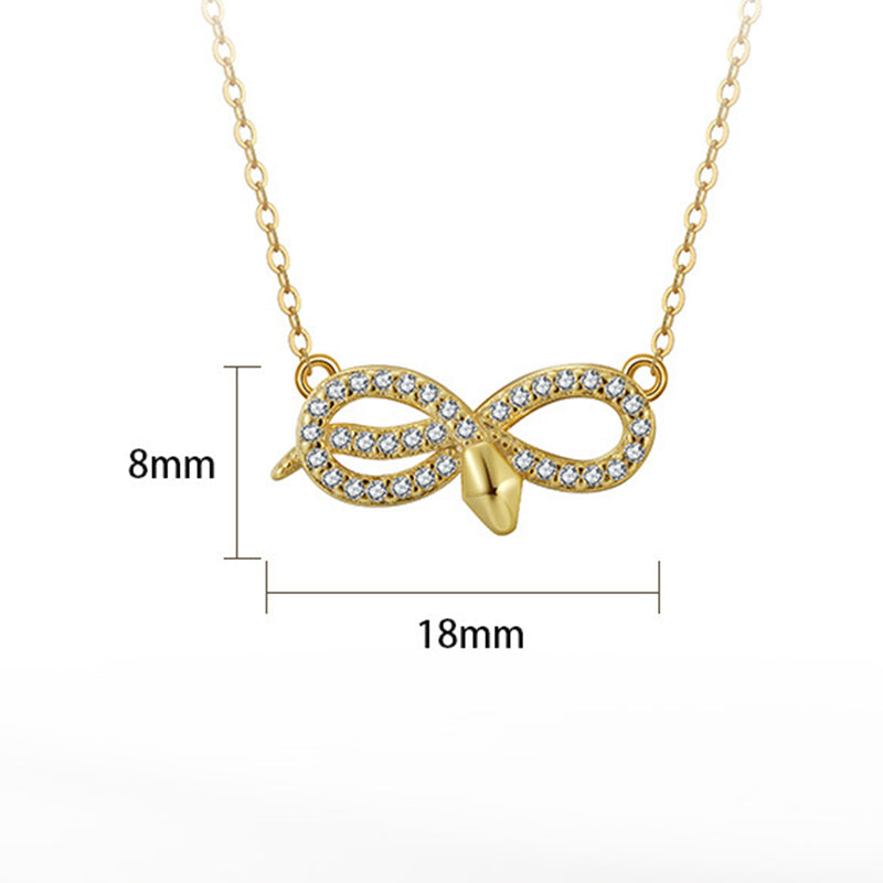 Gold Stainless Steel Snake Knot Pendant Necklace, Pave CZ Inlaid Twisted Snake Design on Dainty Cable Chain
