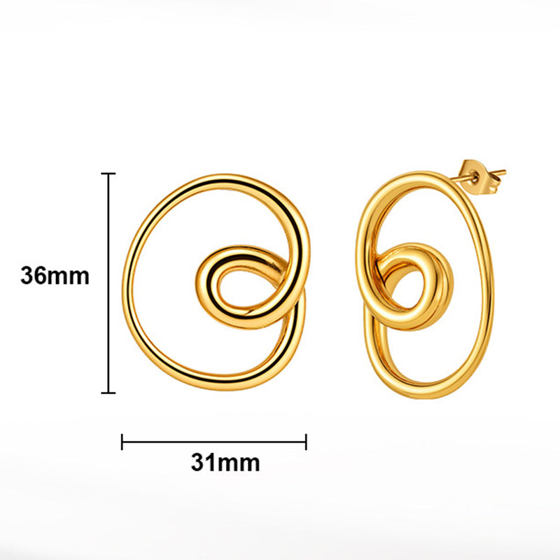 Gold Plated Stainless Steel Interlocked Double Oval Swirl Stud Earrings