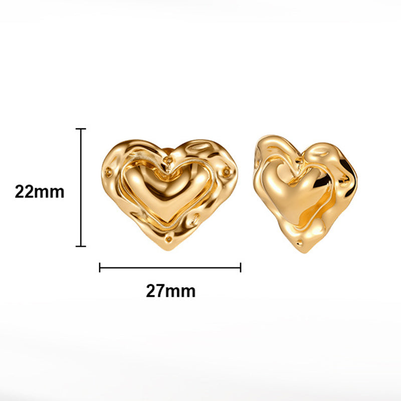 Silver Stainless Steel Irregular Molten Double Heart Stud Earrings