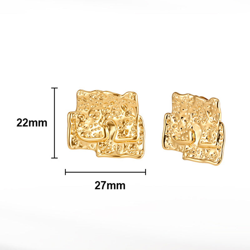 Silver Stainless Steel Hammered Textured Square Statement Stud Earrings