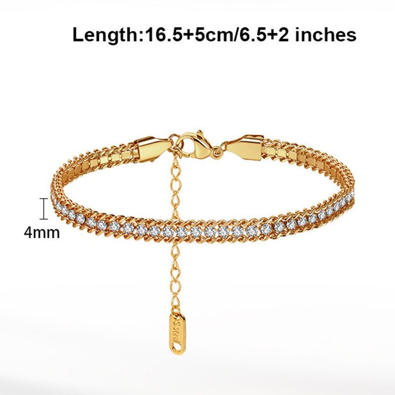 Silver Stainless Steel Multi Strand Beaded Bracelet, Layered Round Ball Beads with Inlaid CZ Stones, Adjustable Extension