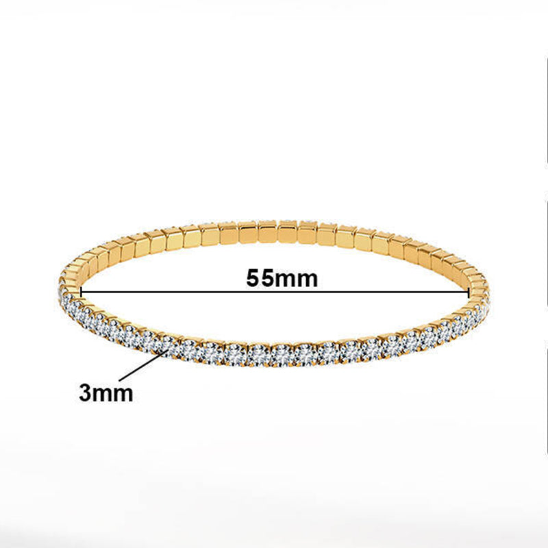 Silver Stainless Steel Stretch Tennis Bracelet, Flexible Elastic Band Fully Paved Cubic Zirconia, No Clasp