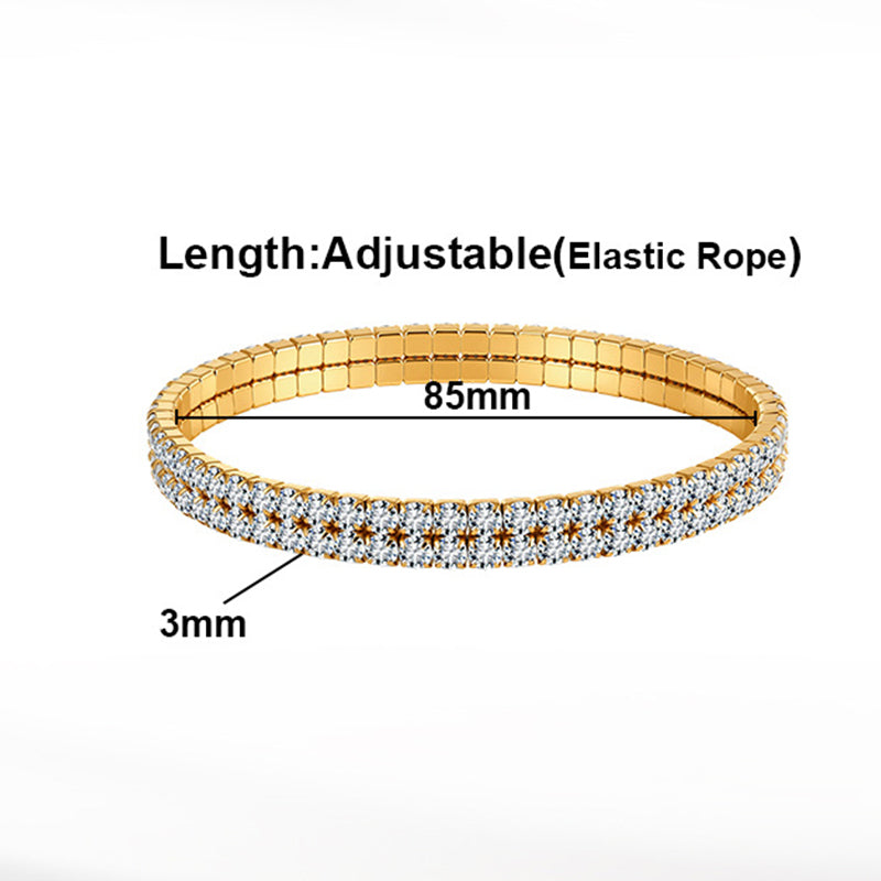 Silver Stainless Steel Stretch Tennis Bracelet, Multi Row Round CZ Stones Elastic Stackable Bangle