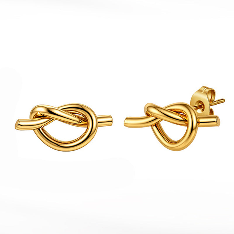 Gold Plated Stainless Steel Love Knot Twisted Wire Stud Earrings