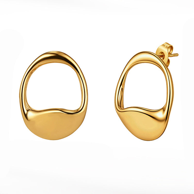 Gold Plated Stainless Steel Irregular Oval Hollow Frame Stud Earrings