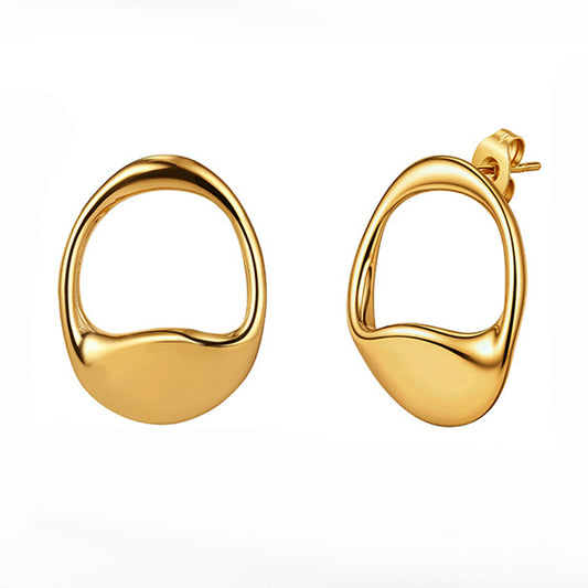 Gold Plated Stainless Steel Irregular Oval Hollow Frame Stud Earrings
