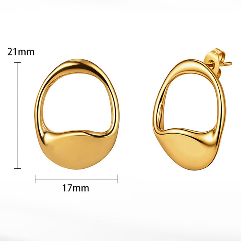 Gold Plated Stainless Steel Irregular Oval Hollow Frame Stud Earrings