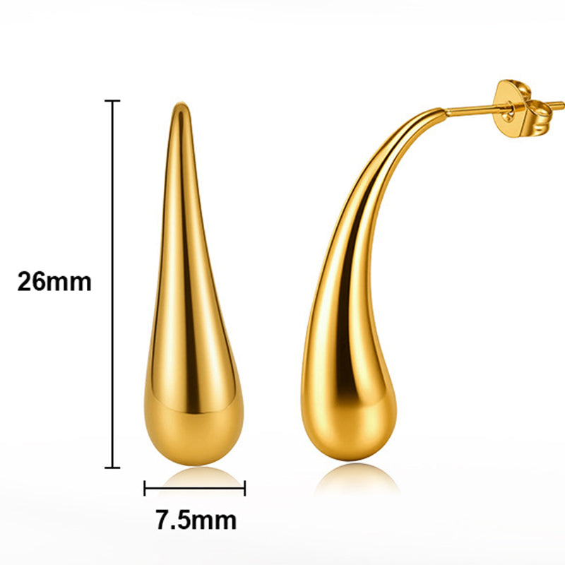 Gold Plated Stainless Steel Polished Solid Teardrop Drop Stud Earrings