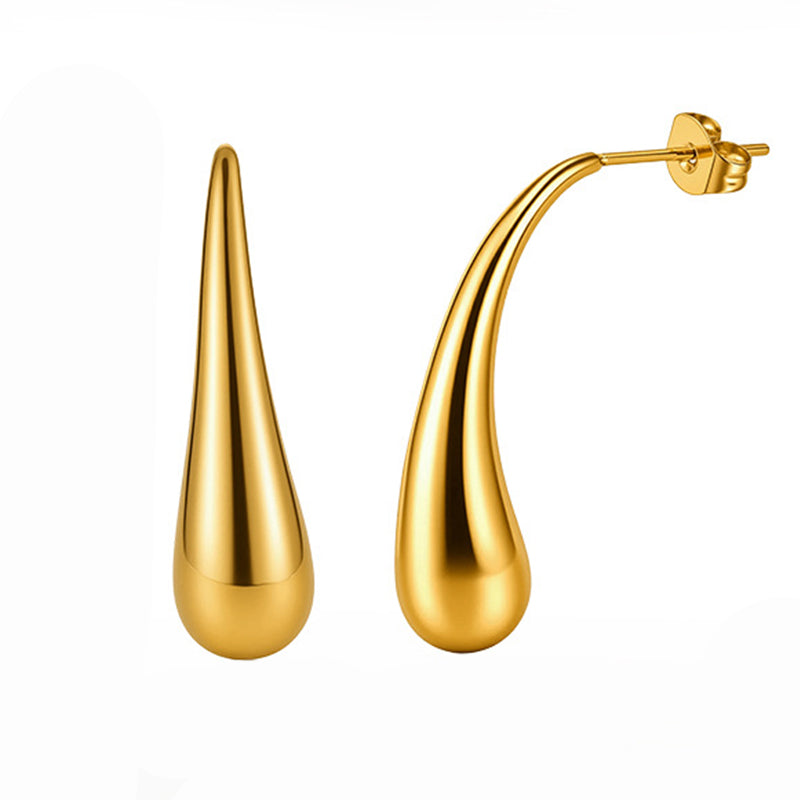 Gold Plated Stainless Steel Polished Solid Teardrop Drop Stud Earrings