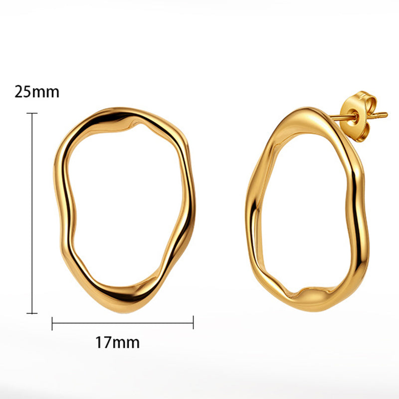 Gold Plated Stainless Steel Organic Irregular Wavy Open Hoop Stud Earrings