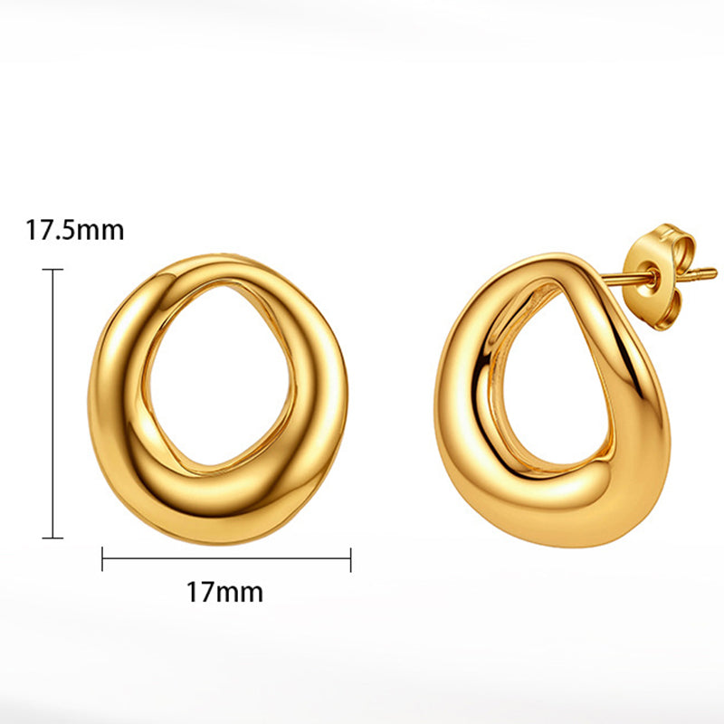Gold Plated Stainless Steel Twisted Organic Teardrop Open Hoop Stud Earrings