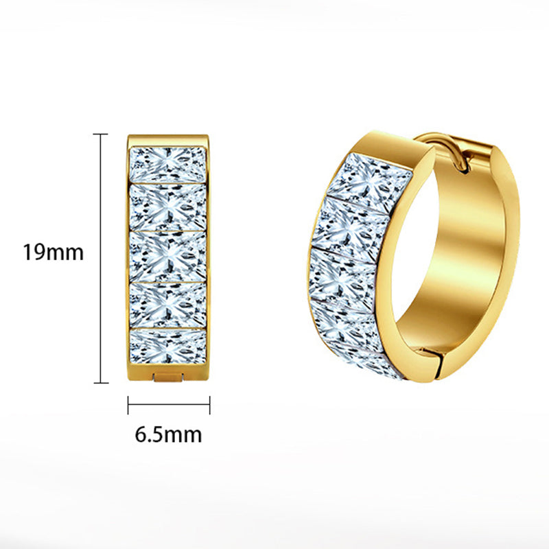 Silver Stainless Steel Princess Cut CZ Wide Huggie Hoop Earrings