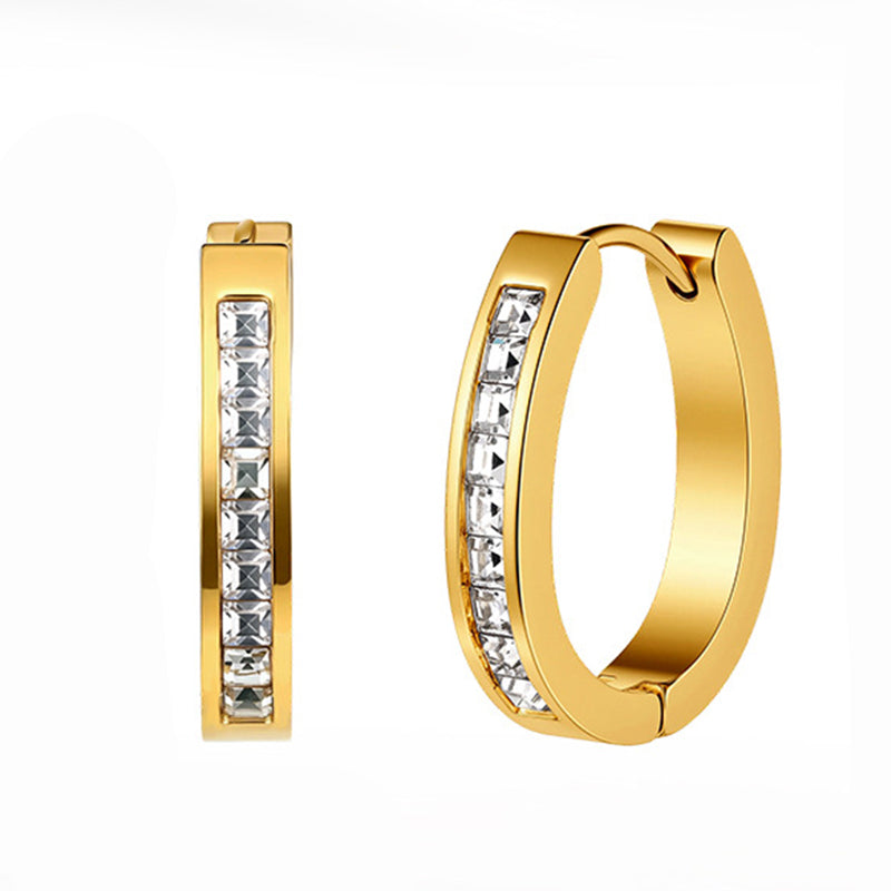 Gold Plated Stainless Steel Rectangular Cut CZ Huggie Hoop Earrings