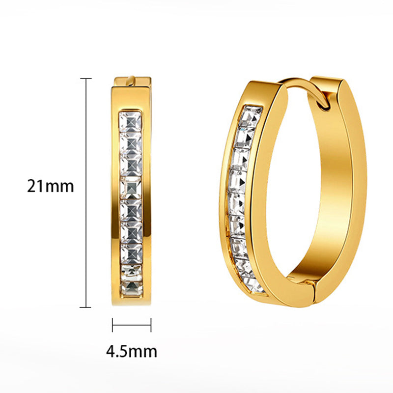 Gold Plated Stainless Steel Rectangular Cut CZ Huggie Hoop Earrings