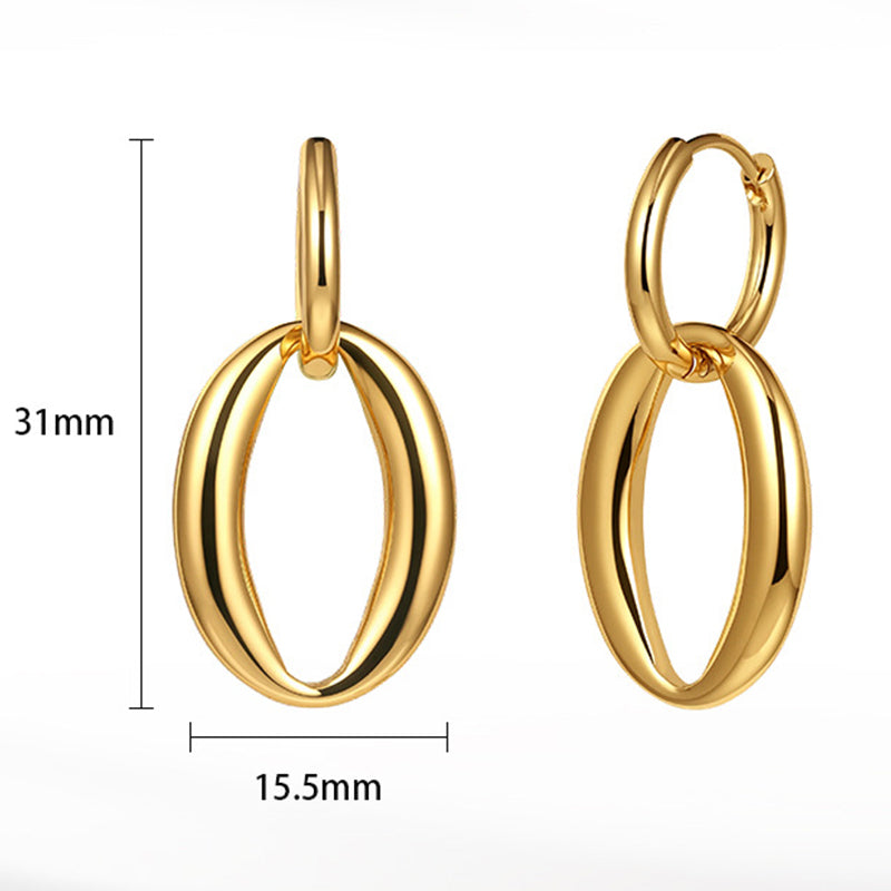 Silver Stainless Steel Double Interlocking Oval Hoop Drop Earrings