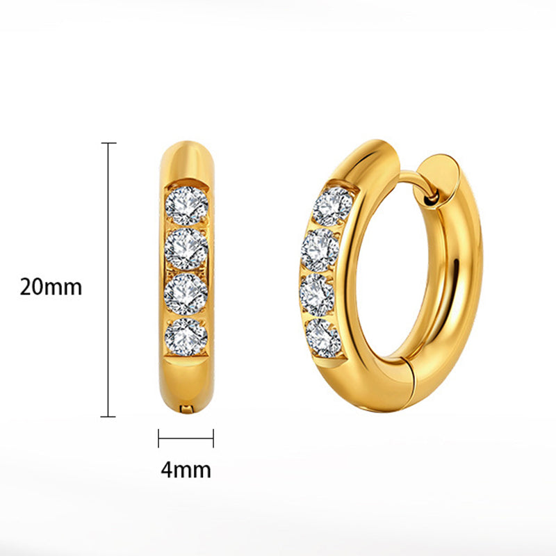 Silver Stainless Steel 4 Round CZ Paved Huggie Hoop Earrings