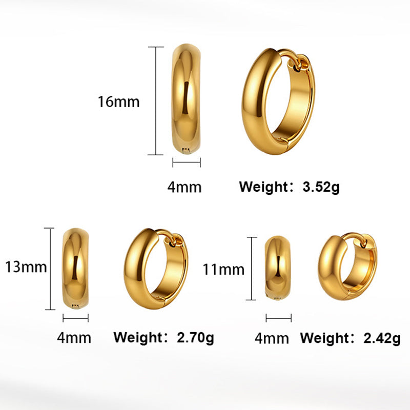 Silver Stainless Steel Chunky Wide Huggie Hoop Earrings, 3 Sizes Set