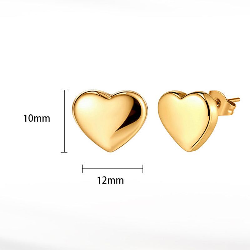 Gold Plated Stainless Steel Smooth Puffy Heart Stud Earrings