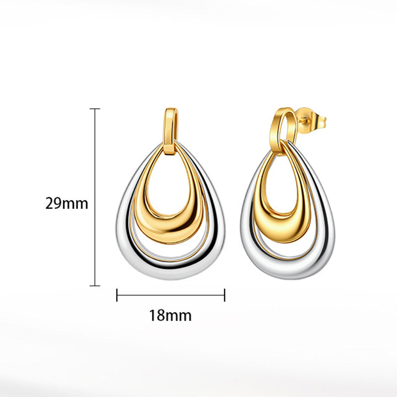 Two Tone Stainless Steel Interlocking Teardrop Dangle Drop Earrings