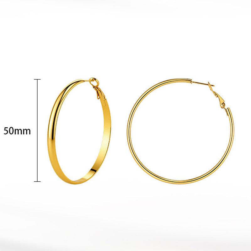 Silver Tone Stainless Steel Flat Wide Large Hoop Earrings