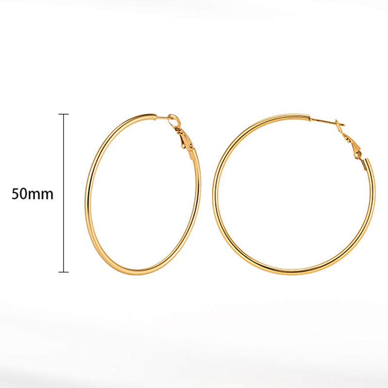 Silver Tone Stainless Steel Thin Wire Large Round Hoop Earrings