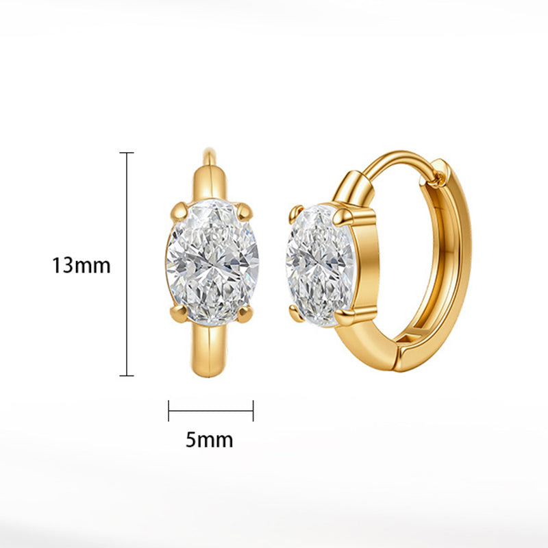 Gold Plated Stainless Steel Oval Cut Cubic Zirconia Huggie Hoop Earrings