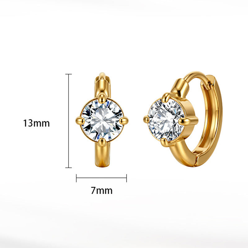Gold Plated Stainless Steel Round Cubic Zirconia Four Prong Huggie Hoop Earrings