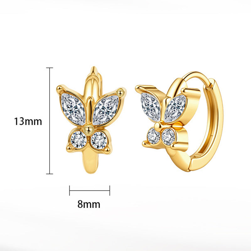 Gold Plated Stainless Steel Marquise & Round CZ Butterfly Huggie Hoop Earrings