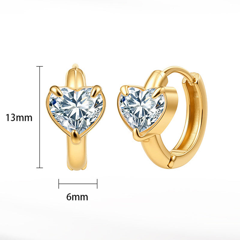 Gold Plated Stainless Steel Solitaire Heart CZ Huggie Hoop Earrings