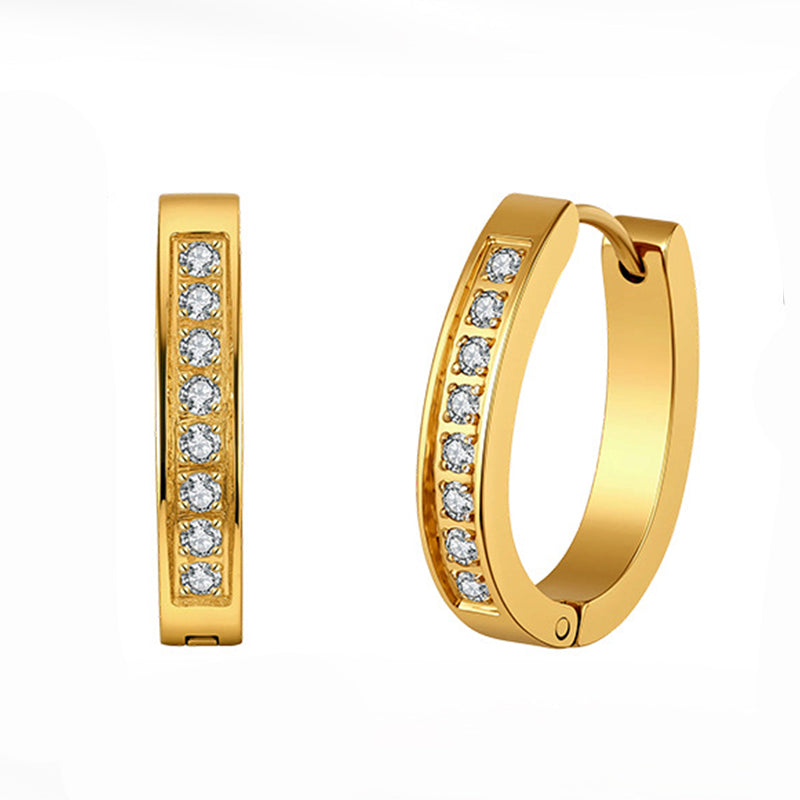 Gold Plated Stainless Steel Round CZ Paved Huggie Hoop Earrings