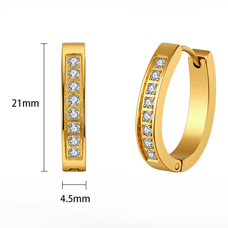 Gold Plated Stainless Steel Round CZ Paved Huggie Hoop Earrings