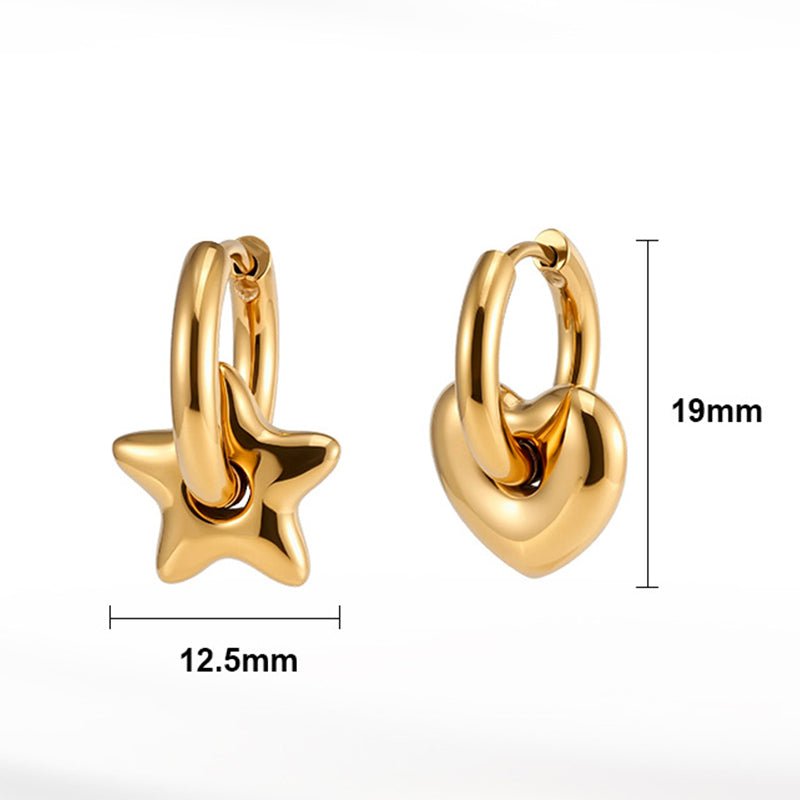 Gold Plated Stainless Steel Interchangeable Star & Heart Charm Huggie Hoop Earrings