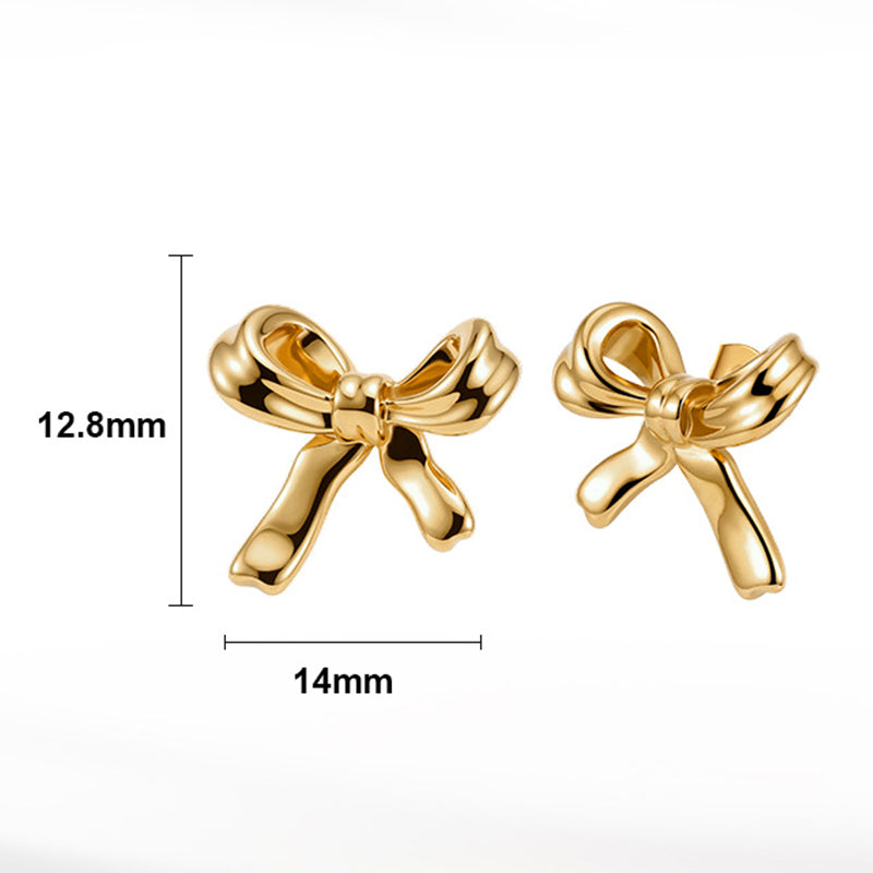 Gold Plated Stainless Steel Smooth Puffy Bow Stud Earrings